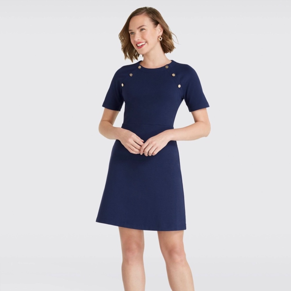 Draper James Sailor Buttoned Knit Dress - Navy L